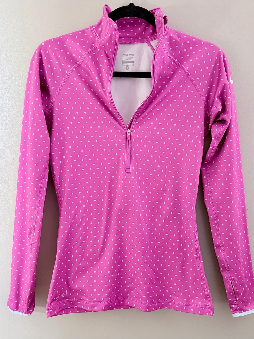 Nike Pro Dri-FIT Womens Pink Polka Dot Half Zip Long Sleeve Pullover Size Small